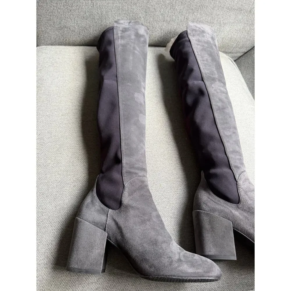 Stuart Weitzman Reserve 5050 Over The Knee Suede Boots Slate Gray 5.5